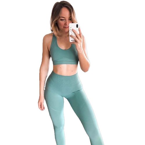 Gym Sans Couture Ensemble Nylon Femme Sportswear Exercice Leggings Rembourré Soutien-Gorge De Sport Fitness Wear Yoga Suits, Vert Clair M