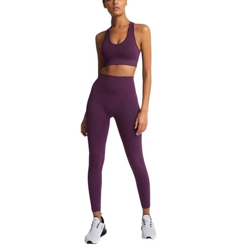 Gym Sans Couture Ensemble Nylon Femme Sportswear Exercice Leggings Rembourré Soutien-Gorge De Sport Fitness Wear Yoga Suits, Violet Foncé L