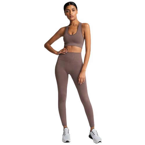 Gym Sans Couture Ensemble Nylon Femme Sportswear Exercice Leggings Rembourré Soutien-Gorge De Sport Fitness Wear Yoga Suits, Champagne L