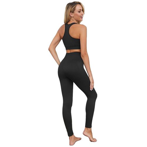 Gym Sans Couture Ensemble Nylon Femme Sportswear Exercice Leggings Rembourré Soutien-Gorge De Sport Fitness Wear Yoga Suits, Noir M