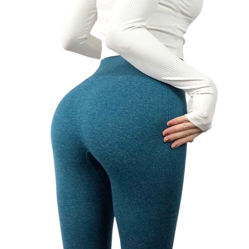 104/5000 Pantalon De Yoga Sans Couture Taille Haute Leggings De Sport Pour Femmes Entraînement Slim Gym Fitness Push Up Collants De Course, Bleu M