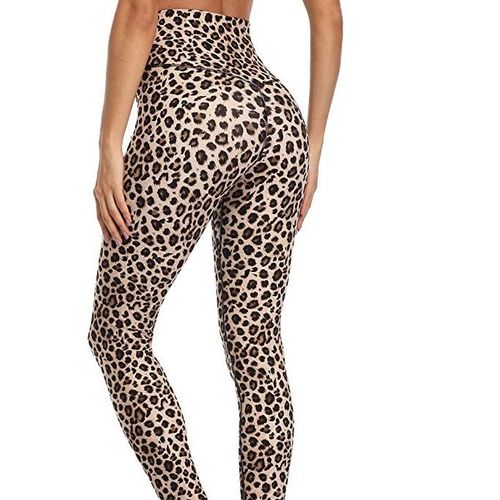 Femmes Sports High Rise Leggings Super Qualité Taille Élastique Solid 4-Way Stretch Skinny Pants, Léopard Xxs
