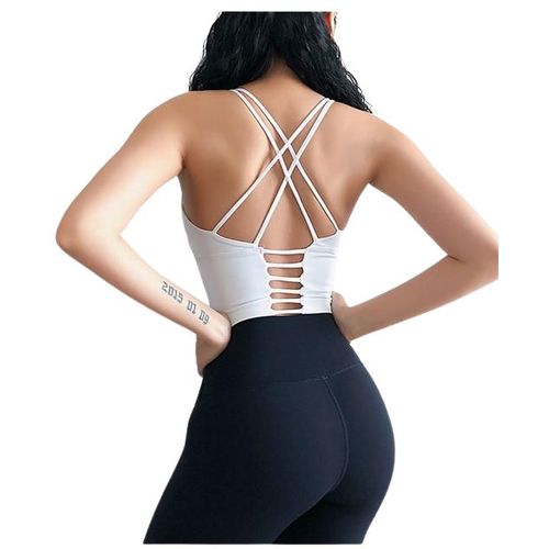 Heal Orange Sports Top Vest Beauty Back Bra Shock Proof Gathering High Intensity Yoga Underwear Fitness, Blanc M