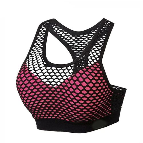 Soutien-Gorge En Maille Évider Sport Top Sans Couture Fitness Yoga Femmes Gym Rembourré Gilet De Course Antichoc Push Up Crop, Rouge