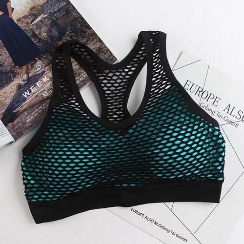 Soutien-Gorge En Maille Évider Sport Top Sans Couture Fitness Yoga Femmes Gym Rembourré Gilet De Course Antichoc Push Up Crop, Vert