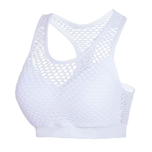 Soutien-Gorge En Maille Évider Sport Top Sans Couture Fitness Yoga Femmes Gym Rembourré Gilet De Course Antichoc Push Up Crop, Blanc