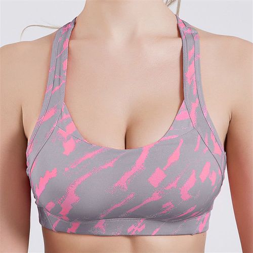 Cross Strap Back Women Sports Bra Professional Quick Dry Rembourré Antichoc Gym Fitness Running Yoga Brassiere Tops Jogging, Gris M