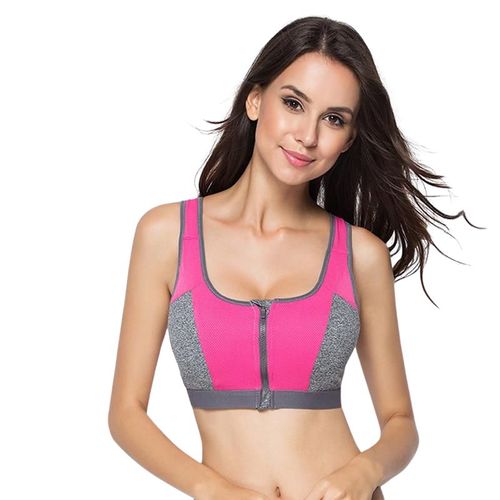 Femmes Zipper Push Up Bras Sous-Vêtements Antichoc Running Gilet Gym Workout Tops Yoga Sport, Rose Rouge M