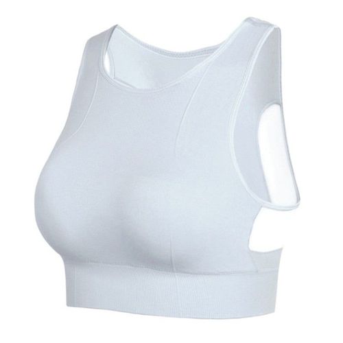 Femmes Respirant Maille Antichoc Rembourré Athlétique Gymnase En Cours D'exécution Sans Couture Fitness Yoga Gilet Sport Soutien-Gorge Hauts, Blanc Xl