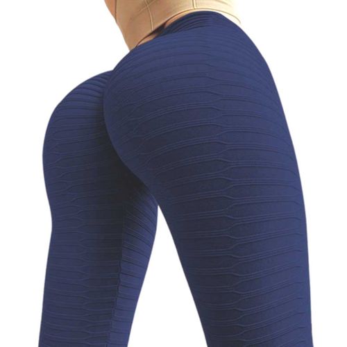 Sexy Yoga Pantalon Gym Taille Haute Sports Workout Running Fitness Leggings, Bleu Foncé M