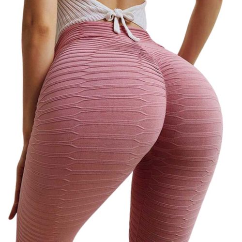 Sexy Yoga Pantalon Gym Taille Haute Sports Workout Running Fitness Leggings, Rose Clair S