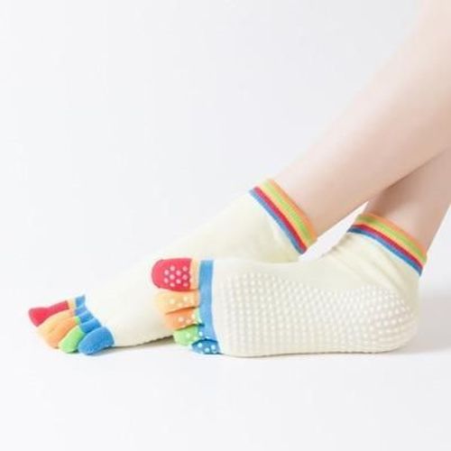 Femmes Anti Slip Élastique Yoga Chaussettes 5 Doigts Toe Ballet Filles Pilates Fitness Gym Sport Coloré, K