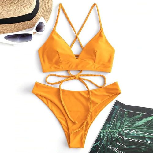 Women Push Up Sexy Swimming Bikini Suit Bandage Style, Orange S
