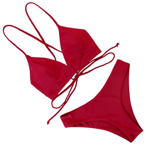 Women Push Up Sexy Swimming Bikini Suit Bandage Style, Rouge M