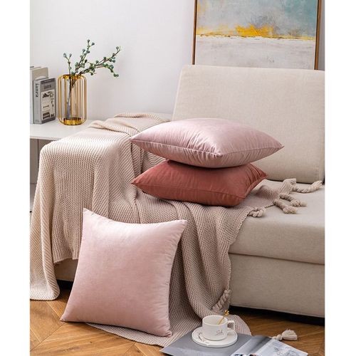 Lot De 3 Housse De Coussin En Velours Décoratif Canapé Taie D'oreiller Super Lisse Doux Decoration 45x45cm Rose Série
