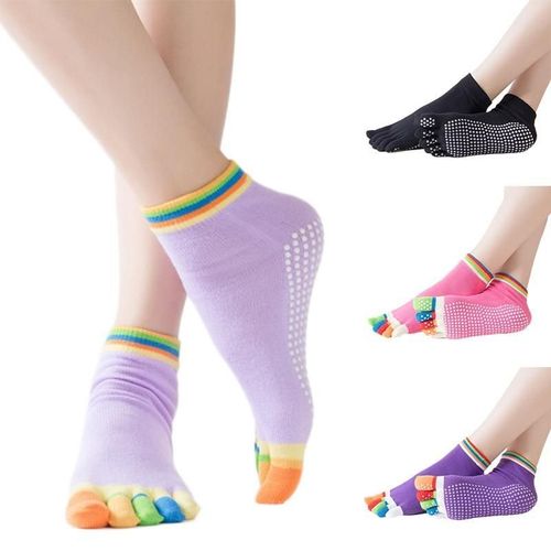 Femmes Anti Slip Élastique Yoga Chaussettes 5 Doigts Toe Ballet Filles Pilates Fitness Gym Sport Coloré, M