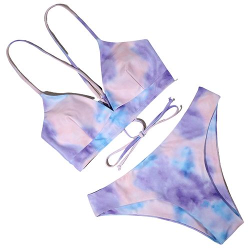 Women Push Up Sexy Swimming Bikini Suit Bandage Style, Bleu Coloré S