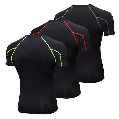 Lot De 3 Chemises De Compression À Manches Courtes Pour Hommes, Tous Les Noirs Xl
