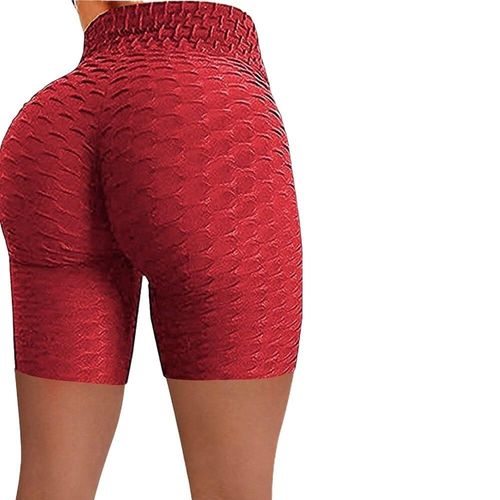 Femmes Yoga Shorts Taille Haute Sans Couture Hip Up Serré Élastique Sport Push Running Fitness Gym Leggings, Rouge M
