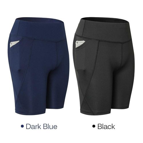 Short De Yoga Avec Poche Pour Femme, Bleu Foncé M