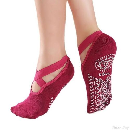 Chaussettes De Yoga Pour Femmes Filles Pantoufles Avec Poignées Fitness Sports Danse Silicone Pilates Barre, Noir