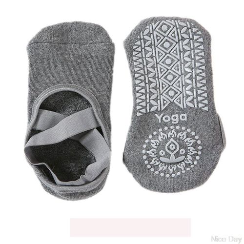 Chaussettes De Yoga Pour Femmes Filles Pantoufles Avec Poignées Fitness Sports Danse Silicone Pilates Barre, Gris