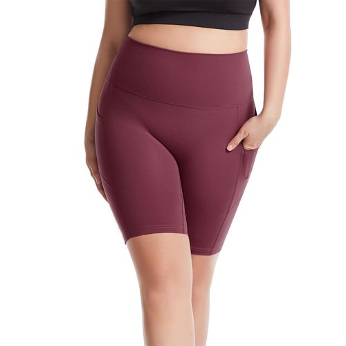 Pantalons De Yoga Pour Femmes Avec Poches Leggings Sportifs Taille Haute, Bourgogne L