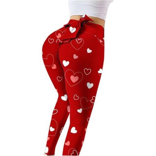 Pantalon De Yoga Wave Point Bow Pour Femmes Push Up Workout Sport Fitness Taille Haute Leggings Squat Preuve, Rouge M