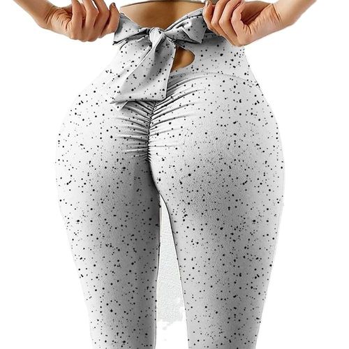Pantalon De Yoga Wave Point Bow Pour Femmes Push Up Workout Sport Fitness Taille Haute Leggings Squat Preuve, Argent M
