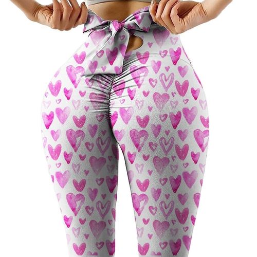 Pantalon De Yoga Wave Point Bow Pour Femmes Push Up Workout Sport Fitness Taille Haute Leggings Squat Preuve, Rose M