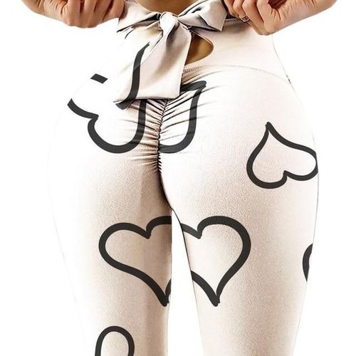 Pantalon De Yoga Wave Point Bow Pour Femmes Push Up Workout Sport Fitness Taille Haute Leggings Squat Preuve, Blanc Noir L