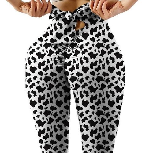 Pantalon De Yoga Wave Point Bow Pour Femmes Push Up Workout Sport Fitness Taille Haute Leggings Squat Preuve, Noir Xxl