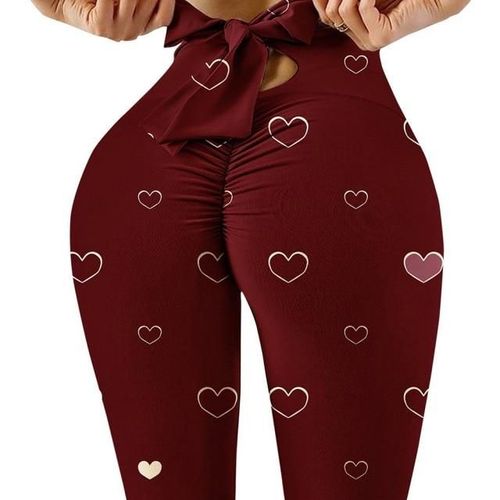 Pantalon De Yoga Wave Point Bow Pour Femmes Push Up Workout Sport Fitness Taille Haute Leggings Squat Preuve, Rouge Heart Xl