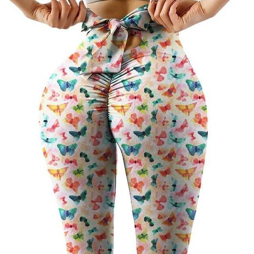 Pantalon De Yoga Wave Point Bow Pour Femmes Push Up Workout Sport Fitness Taille Haute Leggings Squat Preuve, Couleurful Xxl