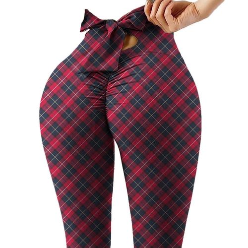 Pantalon De Yoga Wave Point Bow Pour Femmes Push Up Workout Sport Fitness Taille Haute Leggings Squat Preuve, Dark Rouge Xxl