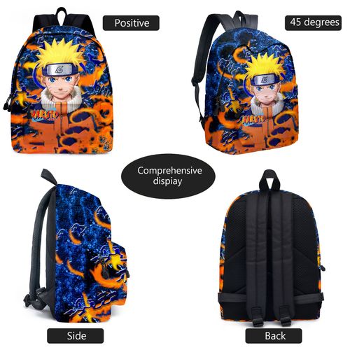 Sac en toile dessin animé Naruto, cartable pour garçons et filles, sac de rangement grande capacité, sac à dos deux pièces Naruto (sac à dos,trousse)