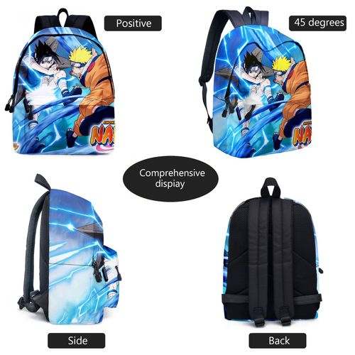 Sac en toile dessin animé Naruto, cartable pour garçons et filles, sac de rangement grande capacité, sac à dos deux pièces Naruto (sac à dos,trousse)