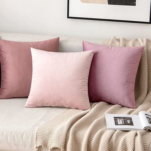 3pcs Housse Coussin En Velours 45x45 Rose Série Decoration Canapé Salon Doux Housse De Coussin Double Face À Motif Uni Déco