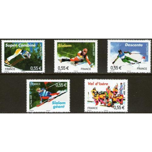 France 2009, Très Belle Serie Complete Neuve** Luxe Timbres Yvert 4329, 4330, 4331, 4332, 4333 Championnats Du Monde De Ski À Val D' Isere.