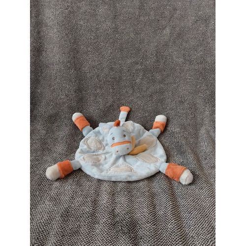 Doudou Semi Plat Cheval Bleu Et Marron - Kimbaloo La Halle - Peluche Et Mouchoir Rond