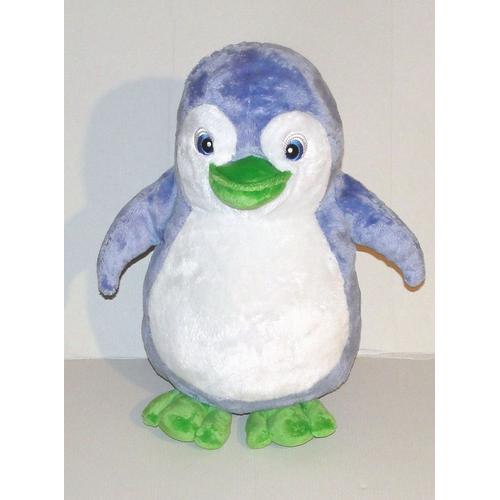 Peluche Pingouin Bleu Vert Lascar - Doudou Pingouin 38 Cm