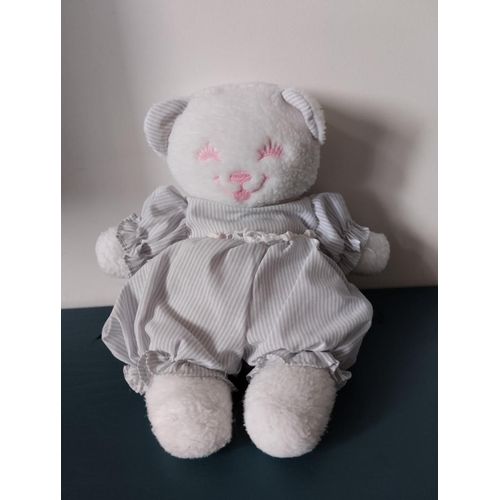 F1/ Vintage Peluche Ours Combi Rayée Blanche Et Bleue
