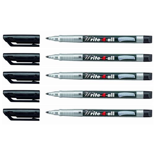 Stabilo Lot De 5 Marqueurs Permanent Write-4-All Pointe Moyenne Noir