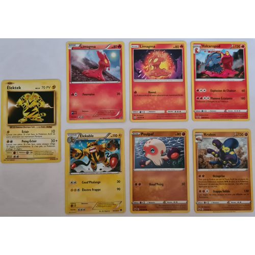 Lot De Cartes Pokemon - Elektec 41/108 - Elekable 43/122 - Poulpaf 112/202 - Krakos 113/202 - Limagma 6/39 - Limagma 26/236 - Volcaropode 028/185