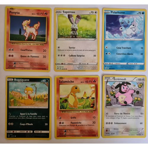 Lot De Cartes Pokemon - Ponyta 19/108 - Baggiguane 50/73 - Salamèche 9/108 - Sapereau 146/192 - Ecrémeuh 83/106 - Polarhume 048/186