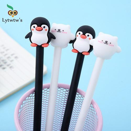 Stylo Gel Pingouin Blanc En Silicone 1 Pièce, Fournitures Scolaires Et De Bureau, Motifs Créatifs Et Adorables, Dessins Animés Coréens