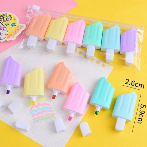 Surligneurs Chat Dessin Animé Mignon 6 Pièces/Lot, Papeterie Scolaire Et De Bureau Pour Étudiants, Fournitures De Dessin, Mini Stylo Marqueur De Peinture Crème Glacée Kawaii