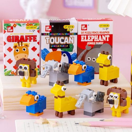 Blocs De Construction En Plastique D'animaux Kawaii, Papeterie De Dessin Animé Pour Enfants, Fournitures Scolaires Et De Bureau, Taille-Crayon, 4 Pièces