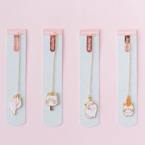 Pendentif En Métal Chat Chaton Blanc Kawaii 4 Pièces/Ensemble, Signet Porte-Livre, Carte Message, Papeterie Cadeau
