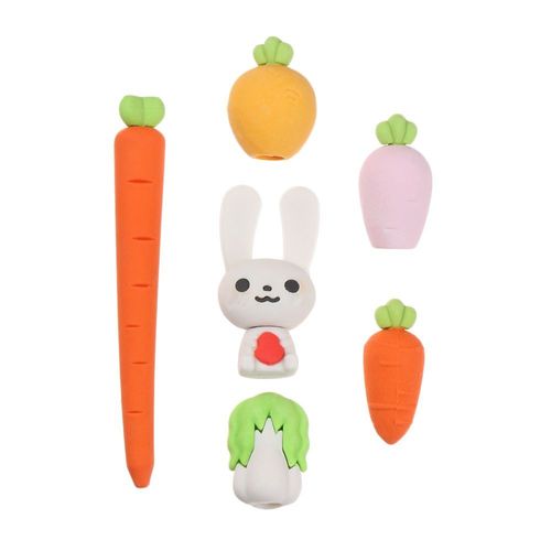 Mini Gommes À Crayon Adorables Dessin Animé Lapin Carotte Pour Enfants, Fournitures De Papeterie Amusantes Pour Le Jour De Pâques 6 Pièces